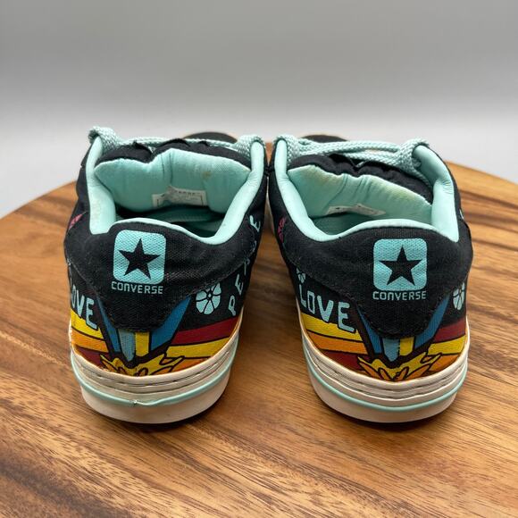 Converse Chuck Taylor All Star CTAS Shoes Womens 7.5 Black Peace Signs Casual - Picture 4 of 8